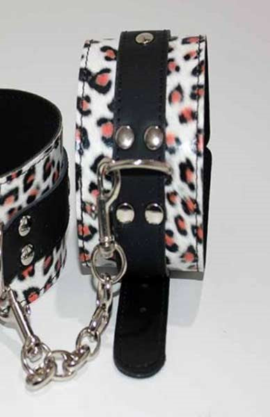 Leopard Print Leather Ankle Restraints Cuffs and Restraints