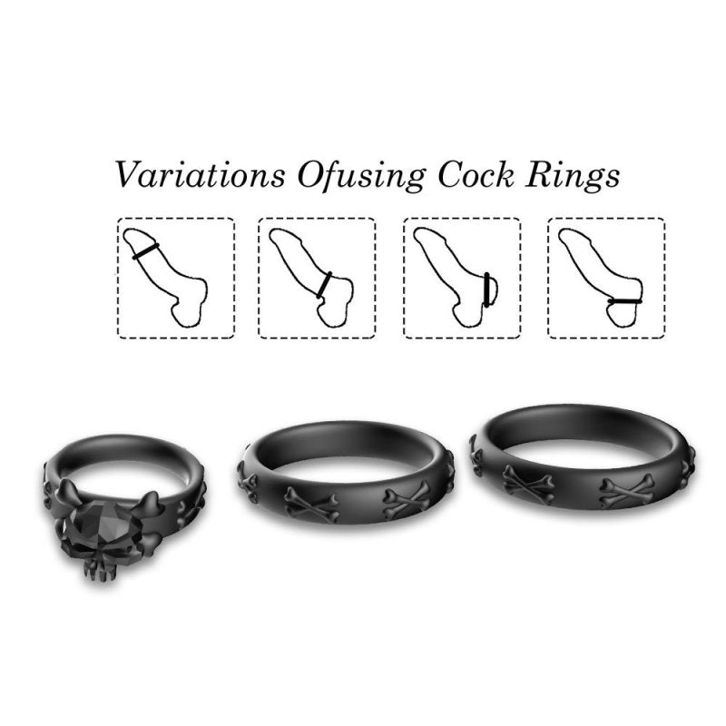 BDStyle Gothic Style Skeleton 3 Piece Cock Ring Set Cock Ring Sets