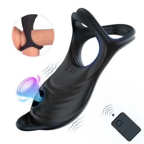 BDStyle 5 Functions Penis Ring Vibrator With Sucking Functions - Vibrating Cock Rings