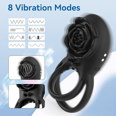BDStyle Rose 8 Functions Vibrating Penis Ring - Vibrating Cock Rings