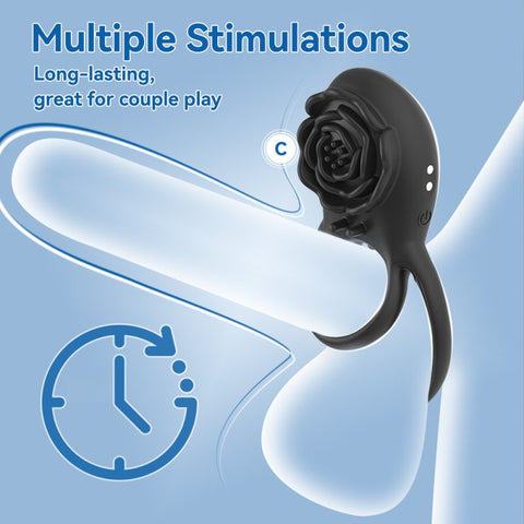 BDStyle Rose 8 Functions Vibrating Penis Ring - Vibrating Cock Rings