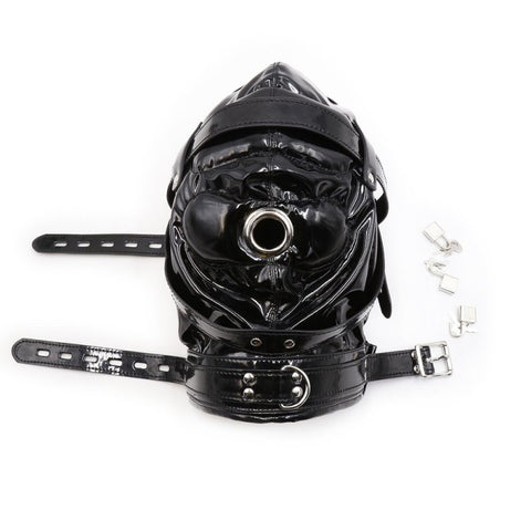 BDStyle Blindfolded Bondage Hood With Mouth Hole Matte Black - Bondage Hoods