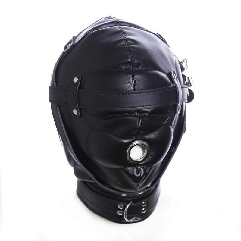 BDStyle Blindfolded Bondage Hood With Mouth Hole Matte Black Bondage Hoods