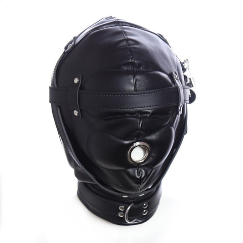 BDStyle Blindfolded Bondage Hood With Mouth Hole Matte Black - Bondage Hoods