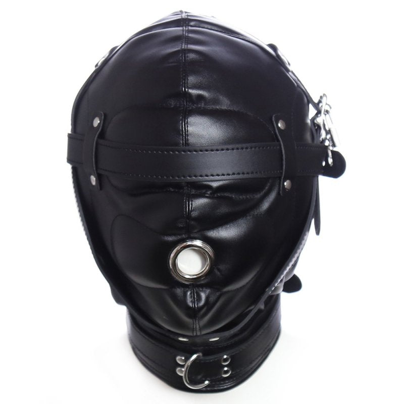 BDStyle Blindfolded Bondage Hood With Mouth Hole Matte Black Bondage Hoods