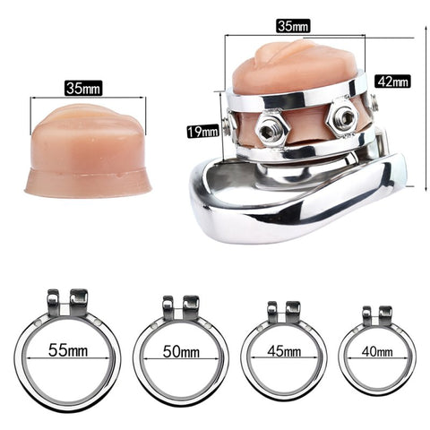 BDStyle Fake Silicone Stainless Steel Male Chastity Cage With Bent Ring - Male Chastity
