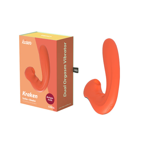 Kissen Kraken 5 Suction Pattern Clitoral Vibrator Orange - Clit Ticklers and Pulsators