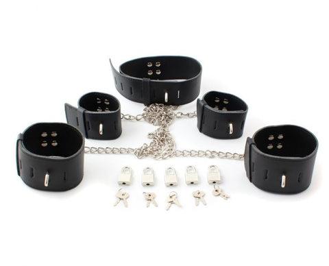 Licks & Lashes Leather Wrist, Ankle and Choker Restraint Set - Cuffs and Restraints
