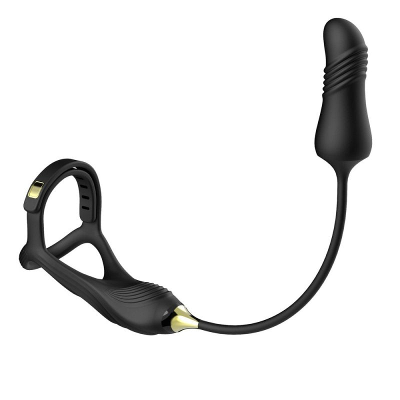 BDStyle Vibrating Buckle Cock Ring With Thrusting Butt Plug Vibrating Cock Rings