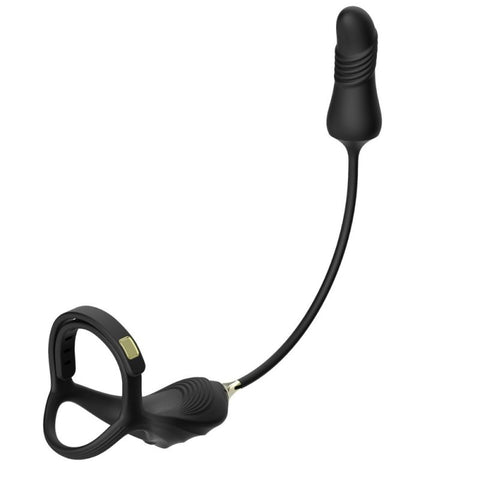 BDStyle Vibrating Buckle Cock Ring With Thrusting Butt Plug - Vibrating Cock Rings