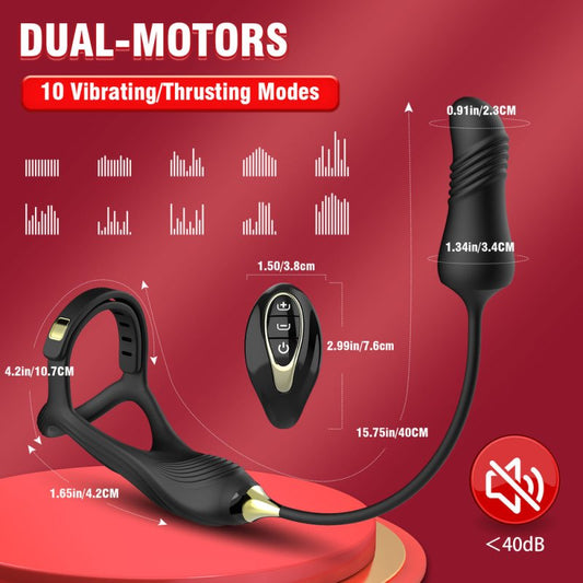 BDStyle Vibrating Buckle Cock Ring With Thrusting Butt Plug - Vibrating Cock Rings