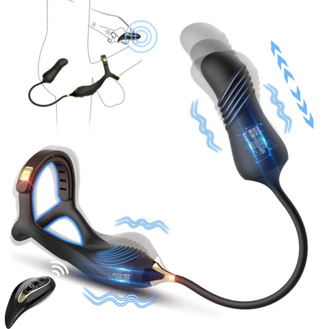 BDStyle Vibrating Buckle Cock Ring With Thrusting Butt Plug - Vibrating Cock Rings