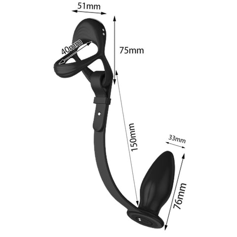 BDStyle 10 Functions Cock and Ball Ring With Anal Plug - Vibrating Cock Rings