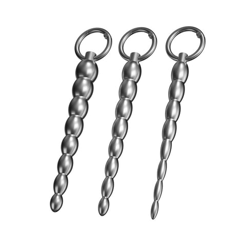 BDStyle Ribbed Metal Dilator Urethral Beads with Ring - Urethral Sounds