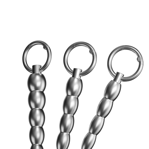 BDStyle Ribbed Metal Dilator Urethral Beads with Ring - Urethral Sounds