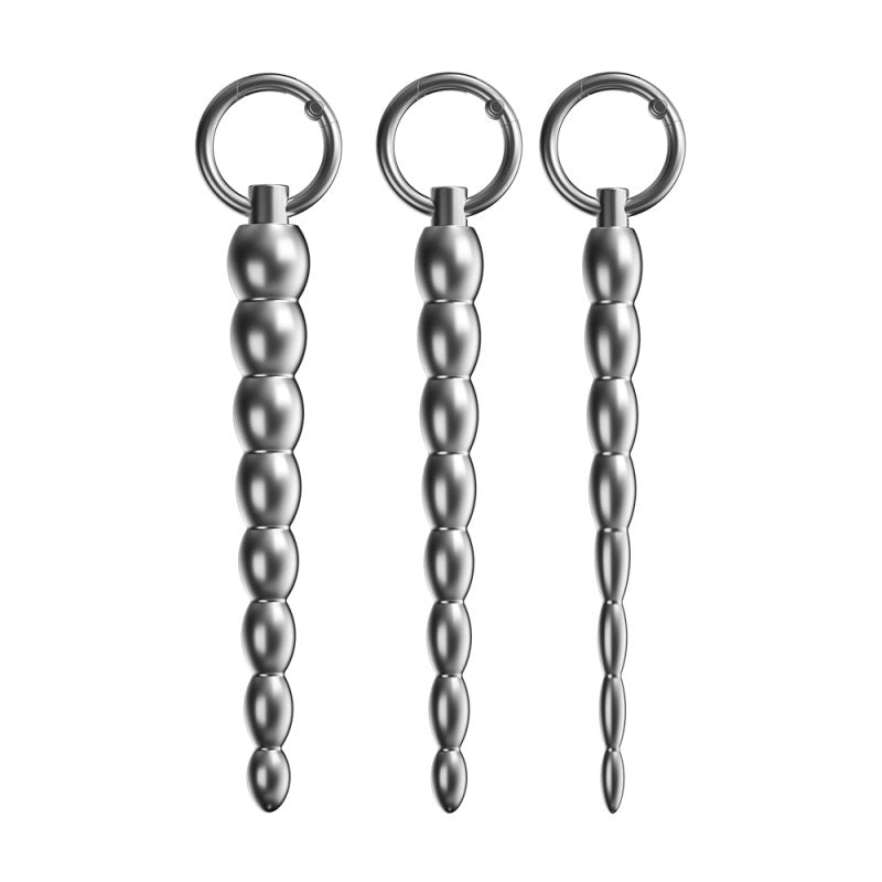 BDStyle Ribbed Metal Dilator Urethral Beads with Ring Urethral Sounds