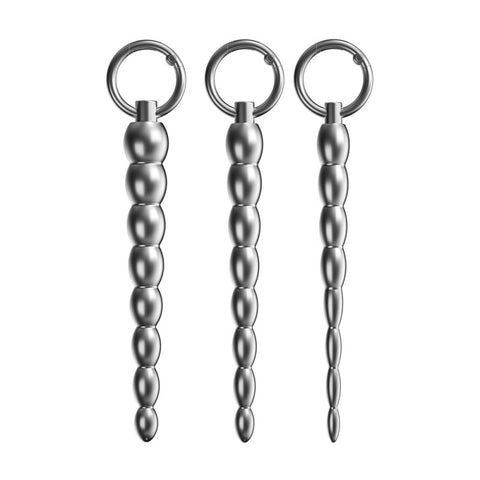 BDStyle Ribbed Metal Dilator Urethral Beads with Ring - Urethral Sounds