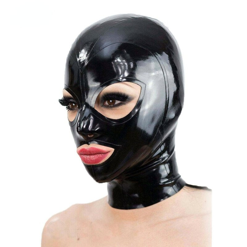 BDStyle Latex Hood Open Eyes And Mouth Black Bondage Hoods