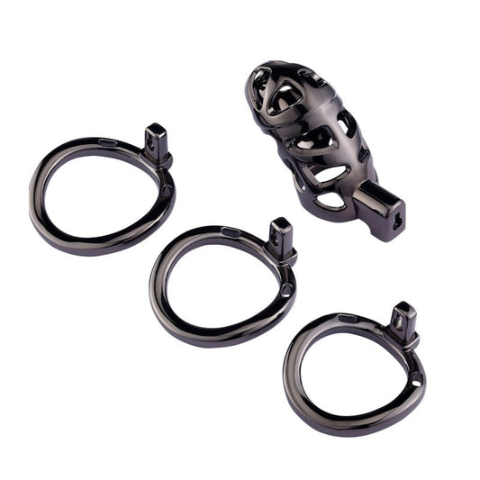 BDStyle Black Mens Chastity Cage Locked with 3 Active Sizes Rings - Male Chastity