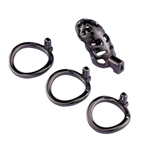 BDStyle Black Mens Chastity Cage Locked with 3 Active Sizes Rings - Male Chastity