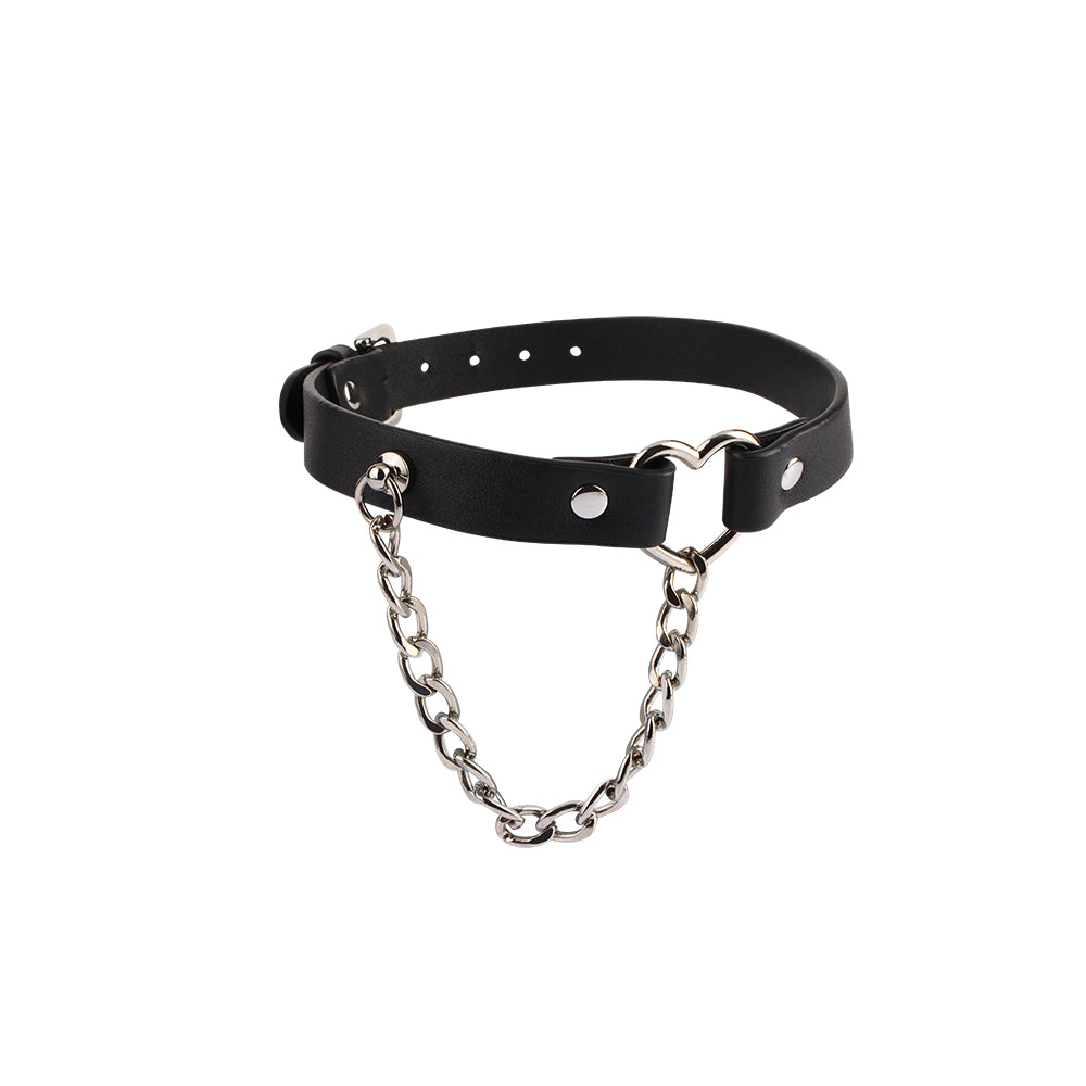 Chisa Fetish Play Heart Collar with a Chain - Collars and Leads