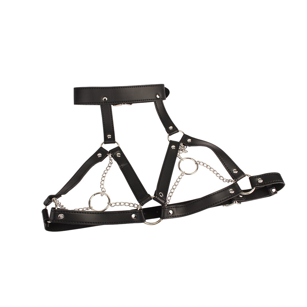 Chisa Fetish Breast Harness With O-ring Chains Cuffs And Restraints
