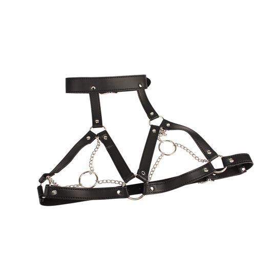 Chisa Fetish Breast Harness With O-ring Chains Cuffs And Restraints