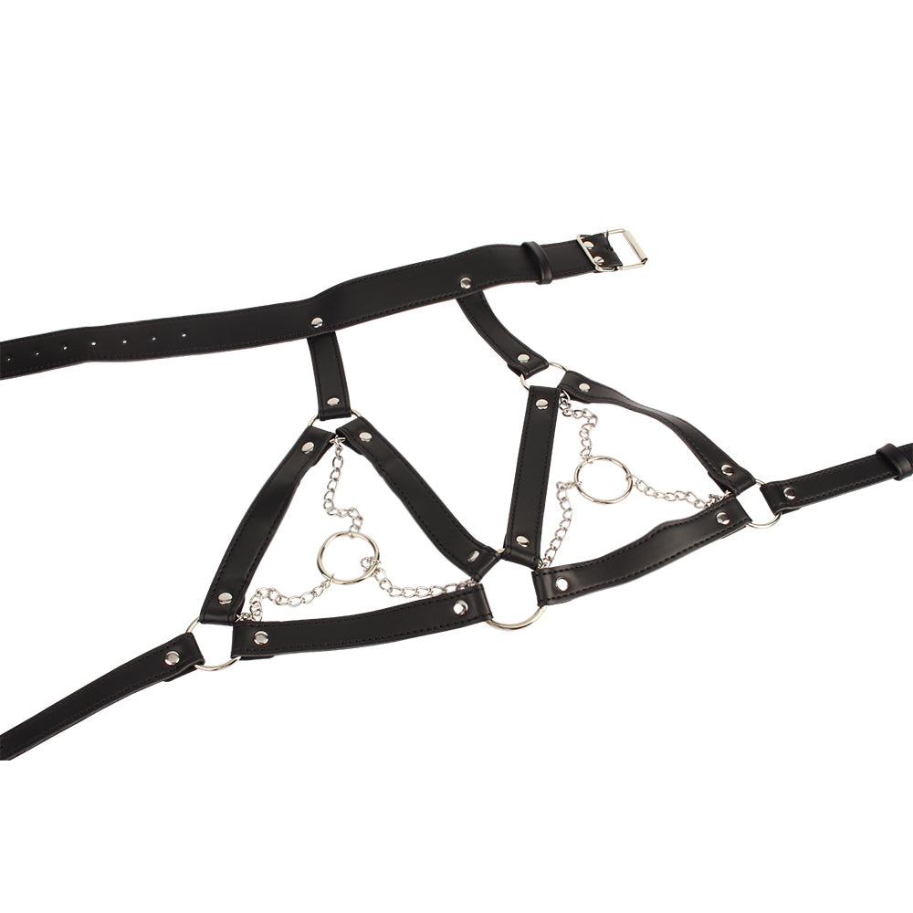 Chisa Fetish Breast Harness With O-ring Chains Cuffs And Restraints
