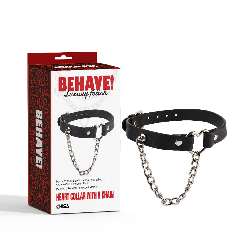 Chisa Fetish Play Heart Collar with a Chain - Collars and Leads