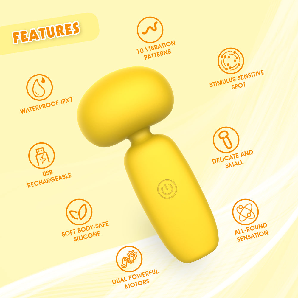 Lust Ripple Buster 10 Function Vibrating Body Wand Massager Yellow Body Wands