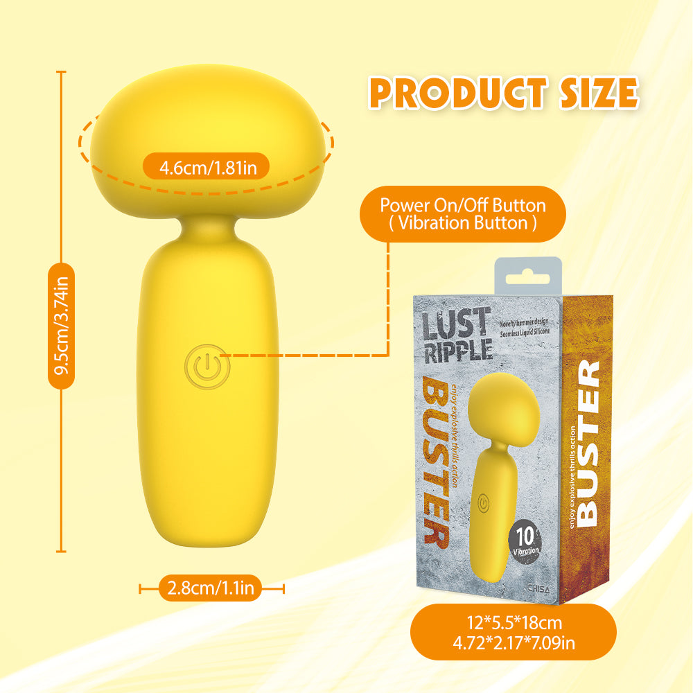 Lust Ripple Buster 10 Function Vibrating Body Wand Massager Yellow Body Wands