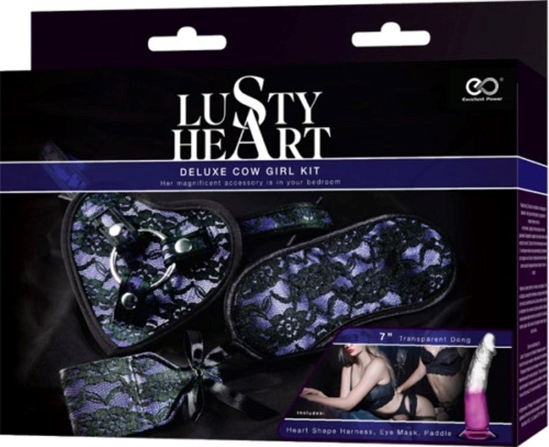 Lusty Heart Deluxe Cow Girl Kit Purple with Curved Dong Sex Kits