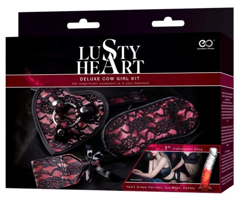 Lusty Heart Deluxe Cow Girl Kit Red with Transparent Dong Sex Kits