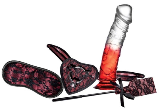 Lusty Heart Deluxe Cow Girl Kit Red with Transparent Dong - Sex Kits