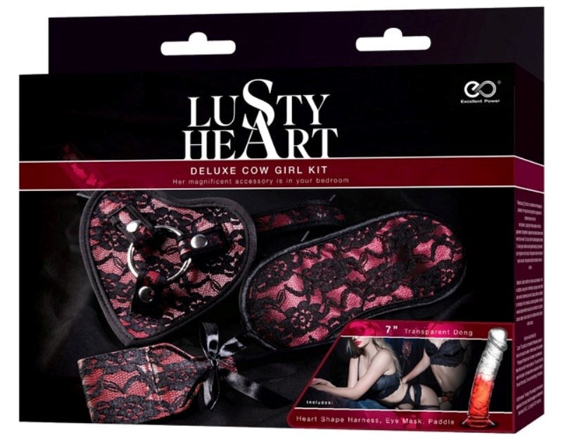 Lusty Heart Deluxe Cow Girl Red with Thick Transparent Dong Sex Kits