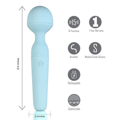 Maia Grace Rechargeable Pleasure Wand - Bendable, 15 Functions, Waterproof - Body Wands