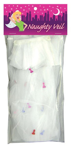 Naughty Bachelorette Adornment - Sheer Veil with Colorful Penises - Fancy Dress Ups