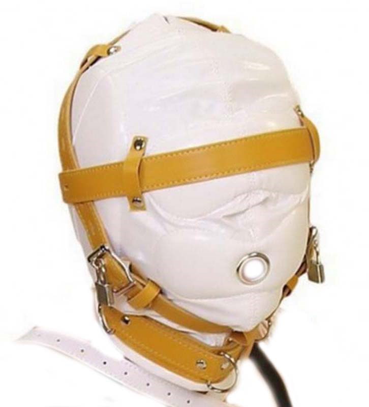 Obey Sir Sensory Deprivation Hood White Leather Bondage Hoods