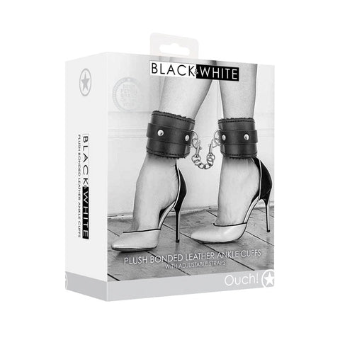 OUCH! BW Plush Bonded Leather Ankle Cuffs - Cuffs and Restraints