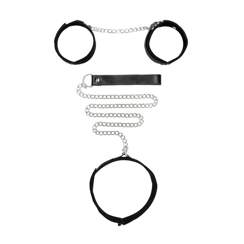 OUCH! BW Velcro Collar With Leash And Hand Cuffs Collars And Cuffs