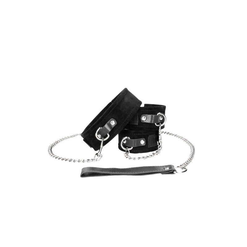 OUCH! BW Velcro Collar With Leash And Hand Cuffs Collars And Cuffs