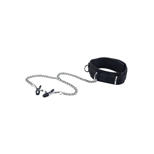 OUCH! BW Velcro Collar With Nipple Clamps - Nipple and Clit Clamps