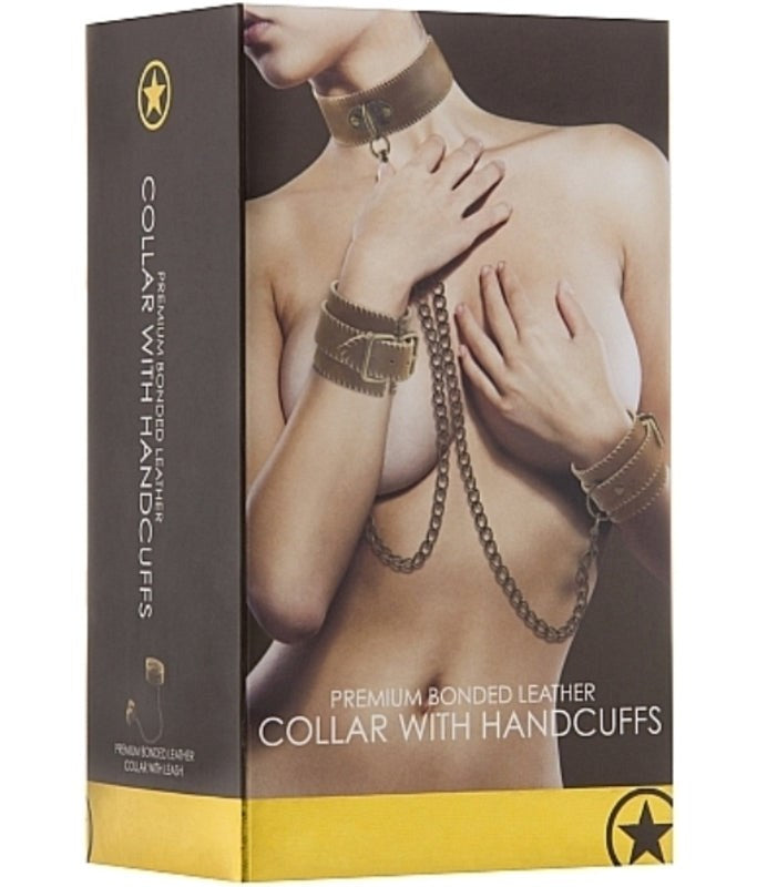 Ouch! Bondage Collar With Handcuffs Brown Collars And Cuffs