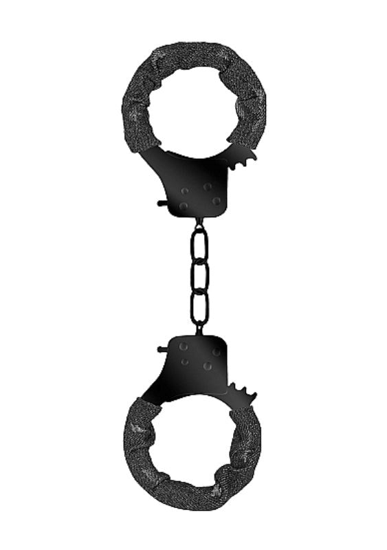 OUCH! Denim Metal Handcuffs - Black Collars And Cuffs