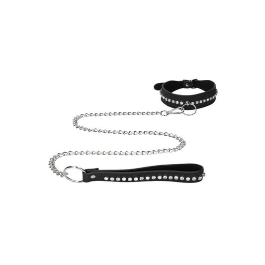 OUCH! Diamond Studded Collar With Leash - Collars and Leads