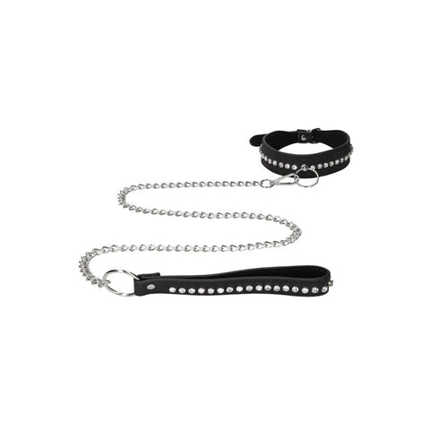 OUCH! Diamond Studded Collar With Leash - Collars and Leads