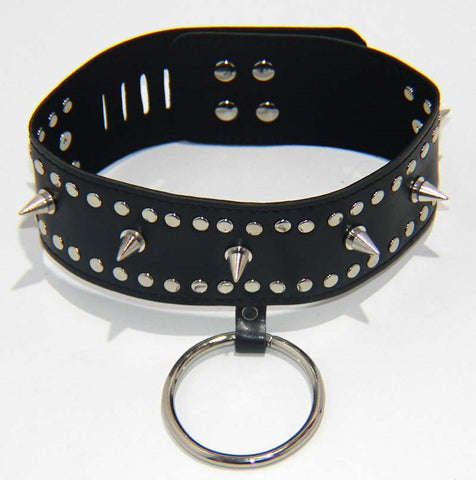Fierce Faux Leather Bondage Collar - Studded Style - Collars and Leads