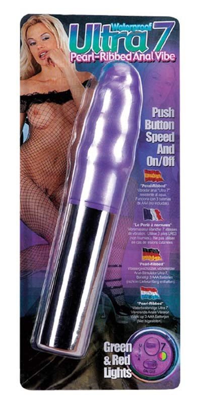 Purple Waterproof Ultra 7 Pearl Ribbed Massager - Waterproof Vibrators