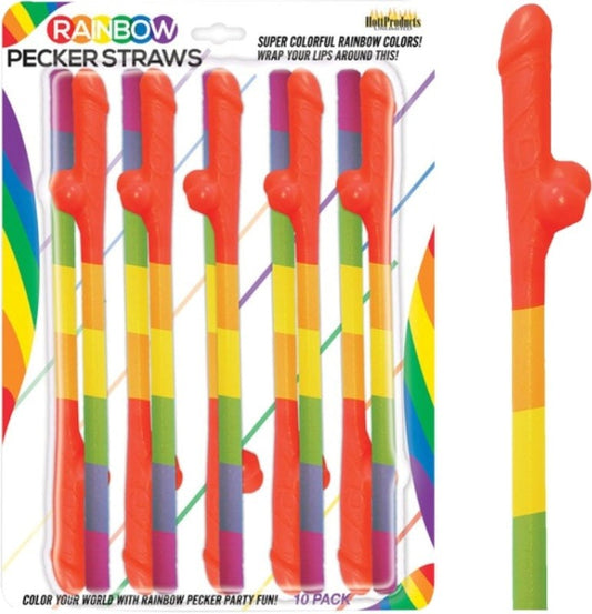 Rainbow Pecker Straws (10 Pack) Bachelorette and Bucks
