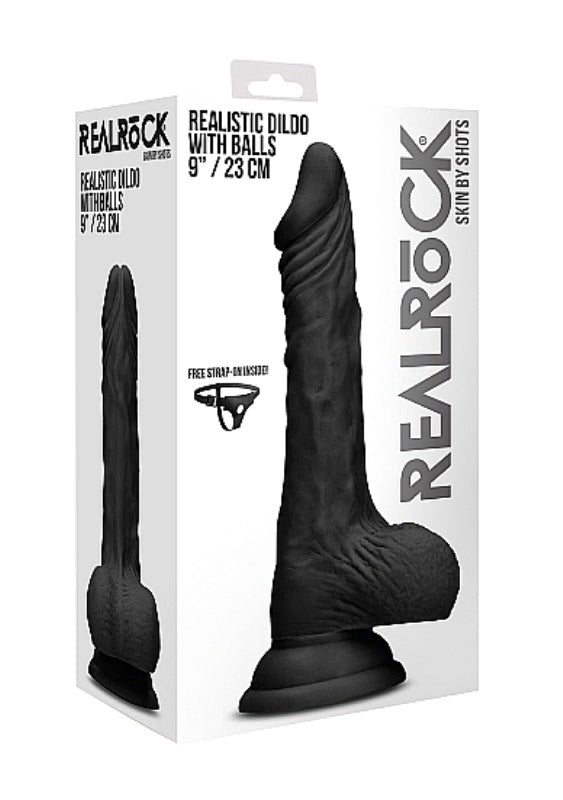 Realrock Skin Dildo with Balls Black Realistic Dildos